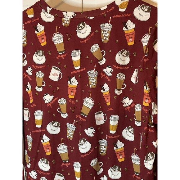 Sleep Sense Maroon Fall Frappe Coffee Cappuccino Lounge Pajama Top Large New - Picture 4 of 4